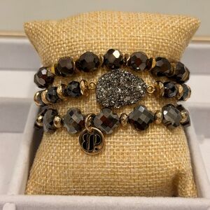 Bomb Party! Druzy Hematite Bead Stackable Bracelet Set.HIGHLY SOUGHT AFTER STACK